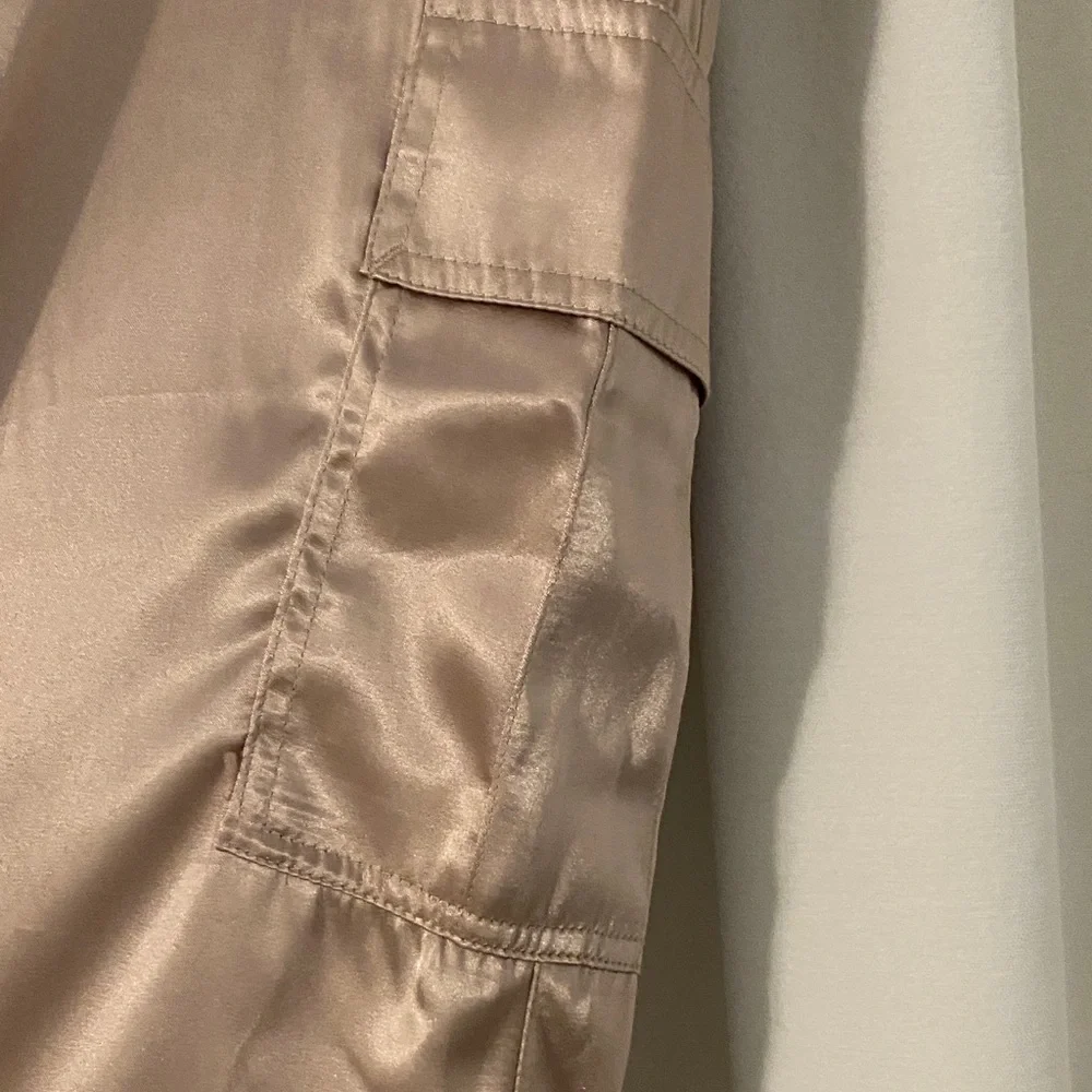 New York & Company Satin Joggers in tan satin 14 - Picture 2 of 7